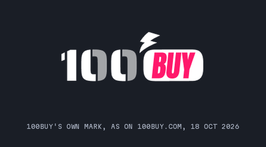 100buy’s own logo on a dark panel, captioned as 100buy’s own mark